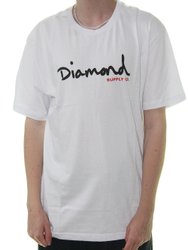 Camiseta Masculina Diamond Og Script Manga Curta Estampada - Branco