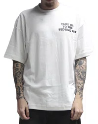 Camiseta Masculina Federal Art Street Manga Curta Estampada - Off White