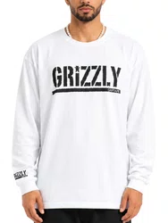 Camiseta Masculina Grizzly Og Stamp Manga Longa - Branco