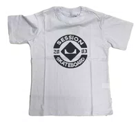 Camiseta Masculina Juvenil Session Logo Skate 2003 Manga Curta Estampada - Branco