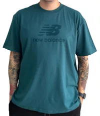 Camiseta Masculina New Balance Essentials Manga Curta Estampada - Verde Escuro