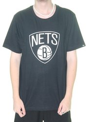 Camiseta Masculina New Era Nets Manga Curta Estampada - Preto