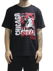 Camiseta Masculina New Era Core Chicago Bulls Manga Curta Estampada - Preto