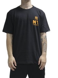 Camiseta Masculina New Era Core Essentials Style New York Yankees Manga Curta Estampada - Preto