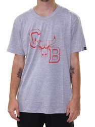Camiseta Masculina New Era Core Logo Manga Curta Estampada - Cinza Mesclado
