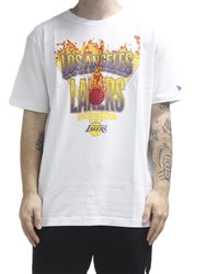 Camiseta Masculina New Era Core Los Angeles Lakers Manga Curta Estampada - Branco