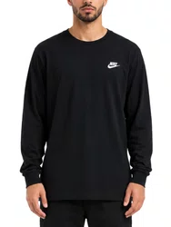 Camiseta Masculina Nike Club Manga Longa Estampada - Preto