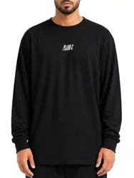 Camiseta Masculina Plano C Logo Manga Longa Estampada - Preto