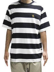 Camiseta Masculina Plano C Stripe Letter Manga Curta Estampada - Branco/Preto