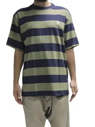 Camiseta Masculina Plano C Stripe Letter Manga Curta Estampada - Preto/Verde