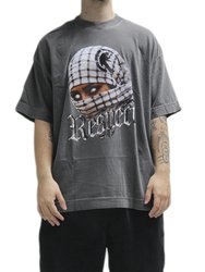 Camiseta Masculina Respect Bandana Ninja DTF Oversized Manga Curta Estampada - Chumbo