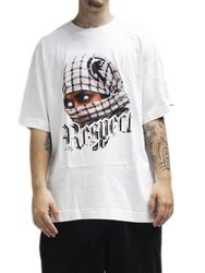 Camiseta Masculina Respect Bandana Ninja DTF Oversized Manga Curta Estampada - Off White