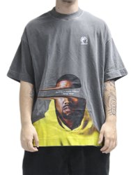 Camiseta Masculina Respect Kanye Frase DTF Oersized Manga Curta Estampada - Chumbo