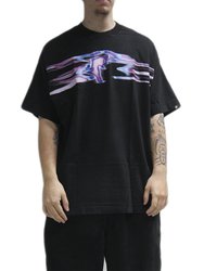 Camiseta Masculina Respect Logo Mancha Azul DFT Oversized Manga Curta Estampada - Preto