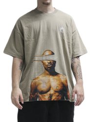 Camiseta Masculina Respect Tupac Frase DTF Oversized Manga Curta Estampada - Bege