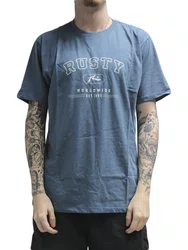 Camiseta Masculina Rusty Collegiate Manga Curta Estampada - Azul