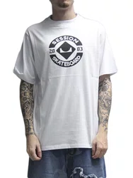 Camiseta Masculina Session Logo Skate 2003 Manga Curta Estampada - Branco
