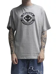 Camiseta Masculina Session Logo Skate 2003 Manga Curta Estampada - Cinza Mesclado
