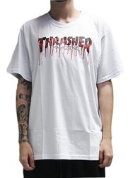 Camiseta Masculina Thrasher Blood Drip Manga Curta Estampada - Branco