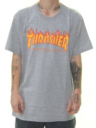 Camiseta Masculina Thrasher Flame Manga Curta Estampada - Cinza/Mescla
