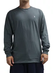 Camiseta Masculina Volcom Silk Stone Blanks Manga Longa Estampada - Cinza