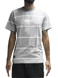 Camiseta Masculina Wats Listrada Manga Curta Estampada - Cinza Mesclado