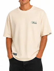 Camiseta Masculina Wats Oversized Studio Manga Curta Estampada - Off White