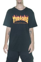 Camiseta Masculino Thrasher Flame Manga Curta Estampada - Preto
