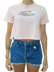 Cropped Feminino Santa Cruz Strangee Oval Strip Manga Curta - Rosa Claro