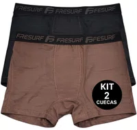 Cueca Freesurf Boxer Kit 2 Peças Diver - Preto e Marrom