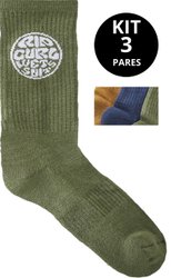 Kit Meia Rip Curl Wetty Crew 3 Pares - Verde/Petroleo/Ferrugem