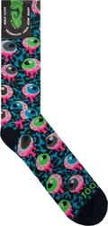 Meia Unissex Gnarly Olhos Vivos Cano Longo Algodão - Azul/Preto