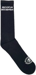 Meia Unissex Session Aqui Vive um SkateBoard C/Alto - Preto