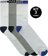 Meia Unissex VLCS High Quality  Kit/3 Cano Medio - Color Sortidas