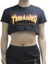 Blusinha Feminina Thrasher Flame Logo Manga Curta Estampada - Preto