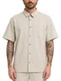 Camisa De Botão Masculina Freesurf Shell Manga Curta - Khaki