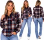 Camisa Flanela Feminina DcShoes Star basic - Preto/Laranja/Cinza