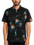 Camisa Masculina South To South Nigh Manga Curta Estampada - Preto/Folhas